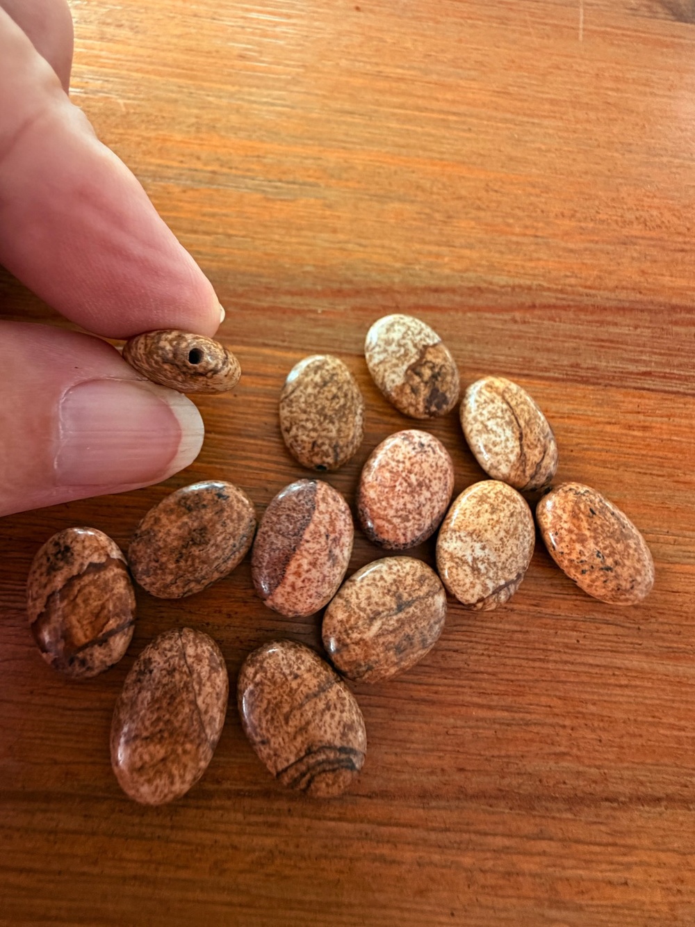 13 Oval Picture Jasper Gemstone Beads for Jewelry Making